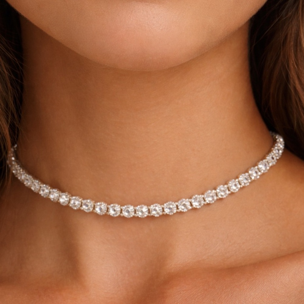 5MM  Silver Choker Necklace 16”+3”